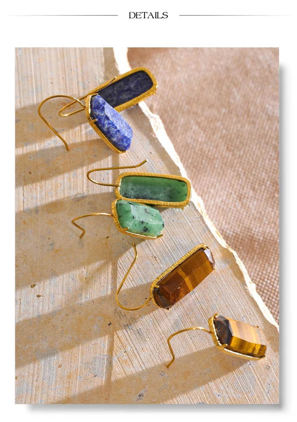 Yhpup Edelstahl Rechteckige Ohrringe Hochwertiger Lapislazuli Tigerauge Exquisiter Attraktiver Damenschmuck – Detail 9