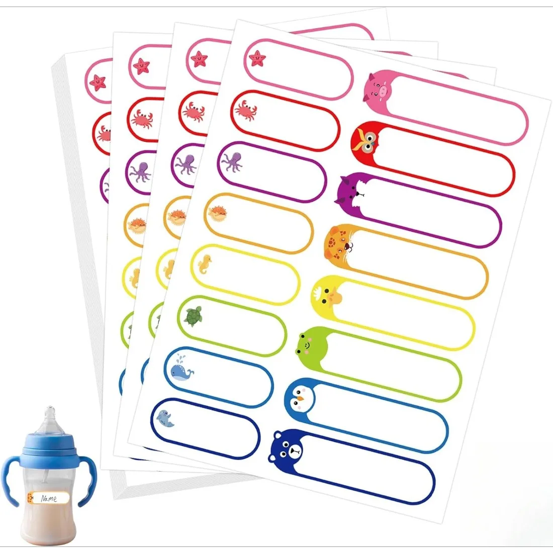 Paquete de 160 Etiquetas de Nombre Autoadhesivas, Impermeables y Lavables, Etiquetas Adhesivas Reutilizables en Blanco para Escribir, Accesorio de Identificación Práctico para Guardería, Material Escolar, Ropa Infantil, Envases de Bebidas y Marcado de Armarios del Hogar