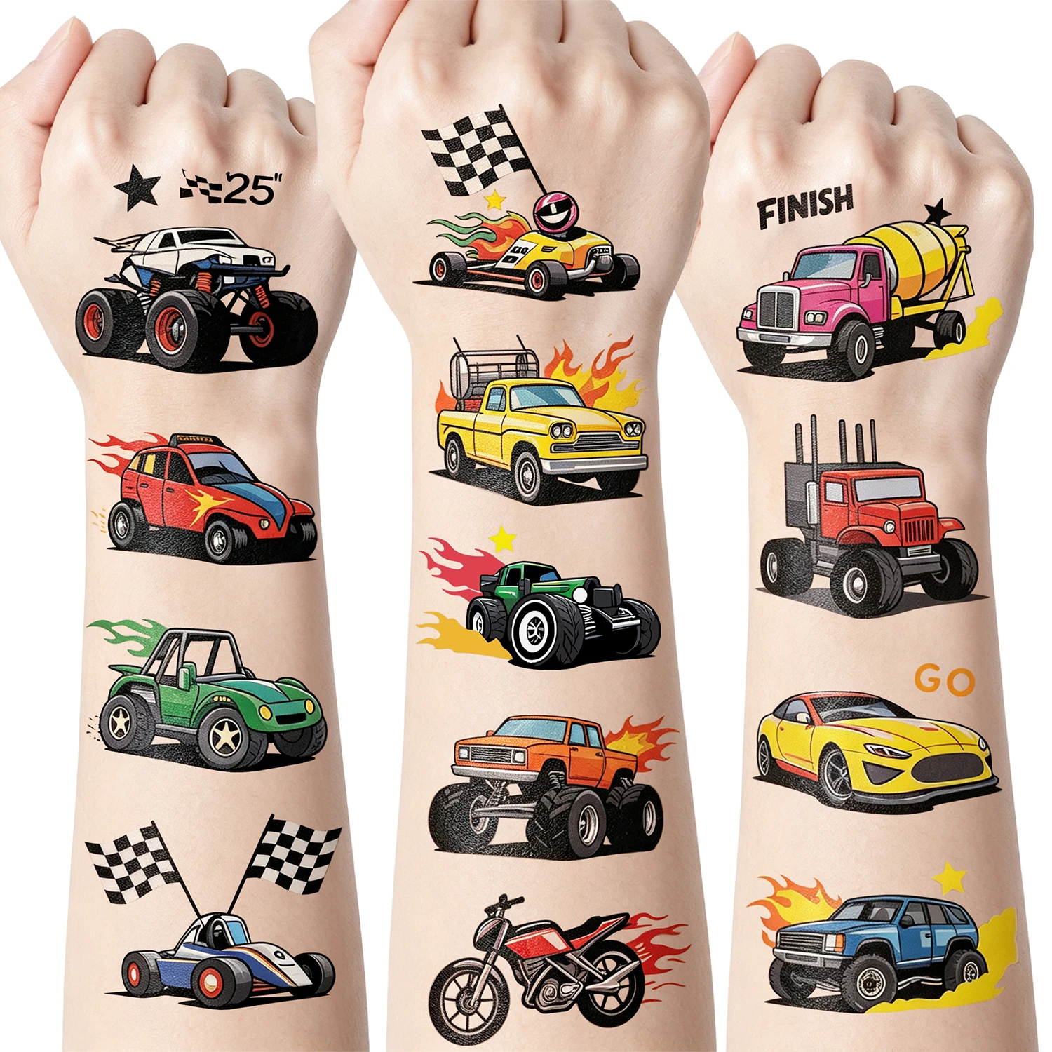 10Pcs Monster Truck Car Temporary Tattoo Stickers Waterproof Off‑Road Racing Vehicle Tattoos Birthday Party Favors Theme Decor *