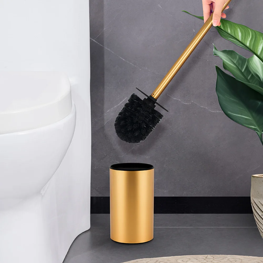 Minimalist Stainless Steel Toilet Bowl Scrubber With Holder Bathroom Deep Cleaning Tool Long Reach Bristle Brush Accessory view 2