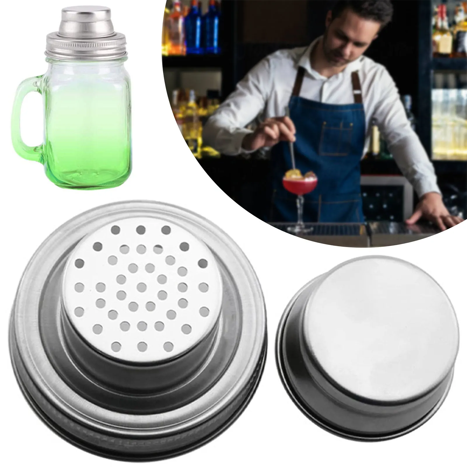 Mason-Jar Spice Deckel Universal Shaker Deckel 304 Edelstahl Cocktail-Gewürz Cap Cap Food-Grade Safe Rostproof Home Bar Getränk