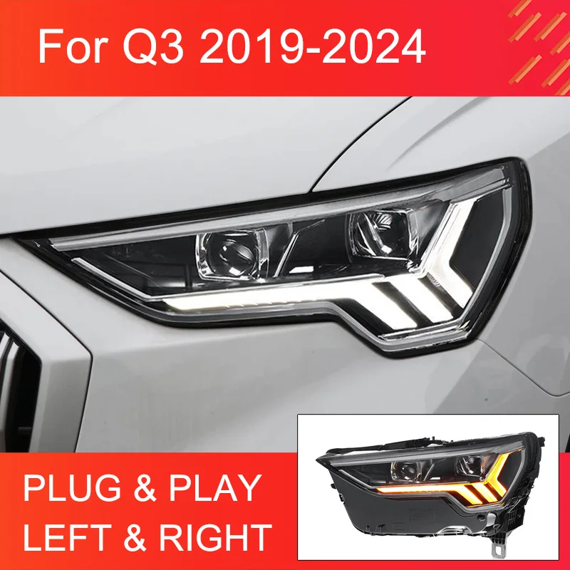 1 Pair LED Upgrade Headlight for Audi Q3 2019-2024 Plug and Play Headlights Plug and Play With Full LED Upgrade Headlights