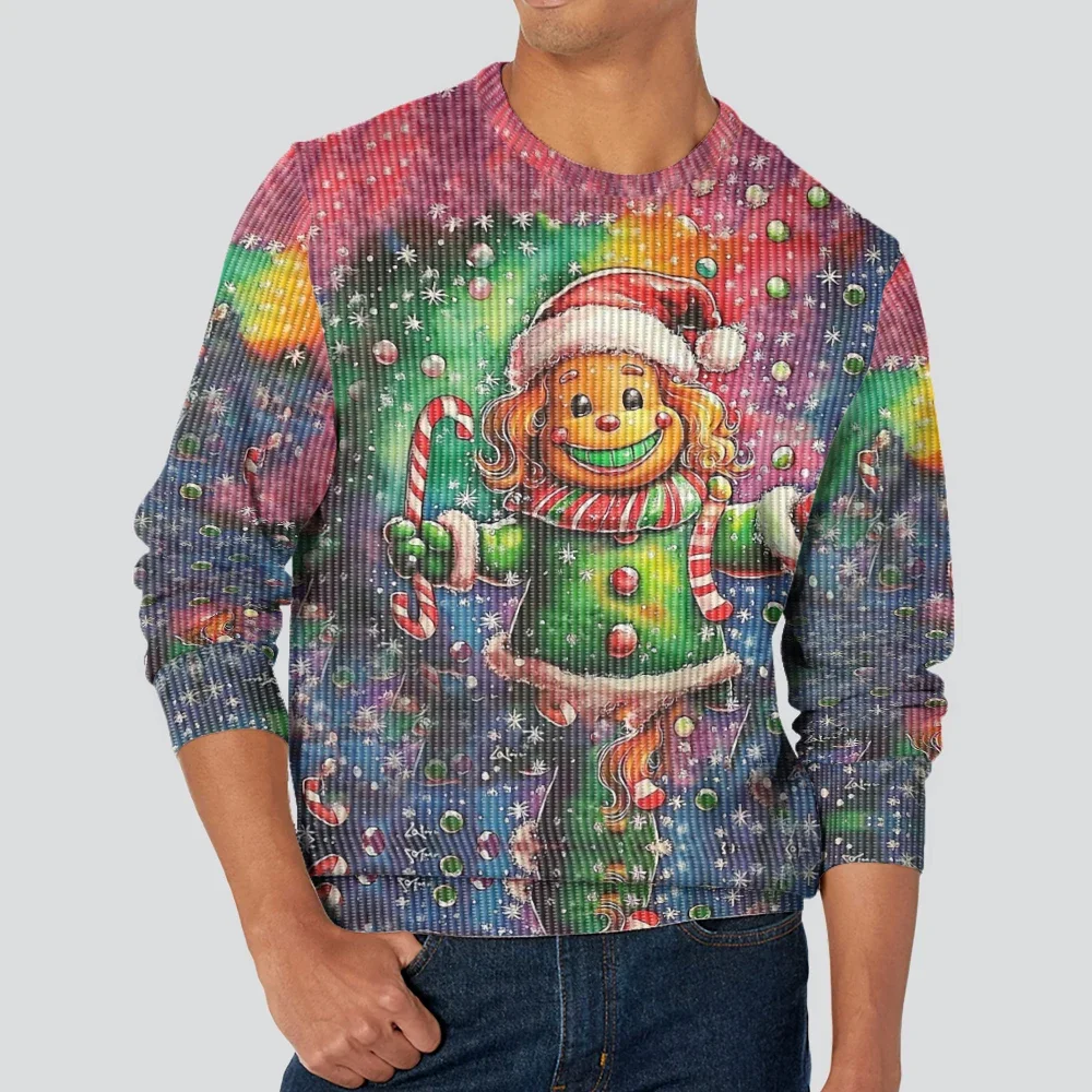 

Colorful Christmas Puppy Print Casual Sweatshirt Winter Couple Crew Neck Hoodie Funny Kawaii Galaxy Dog Men's Pullovers Tops