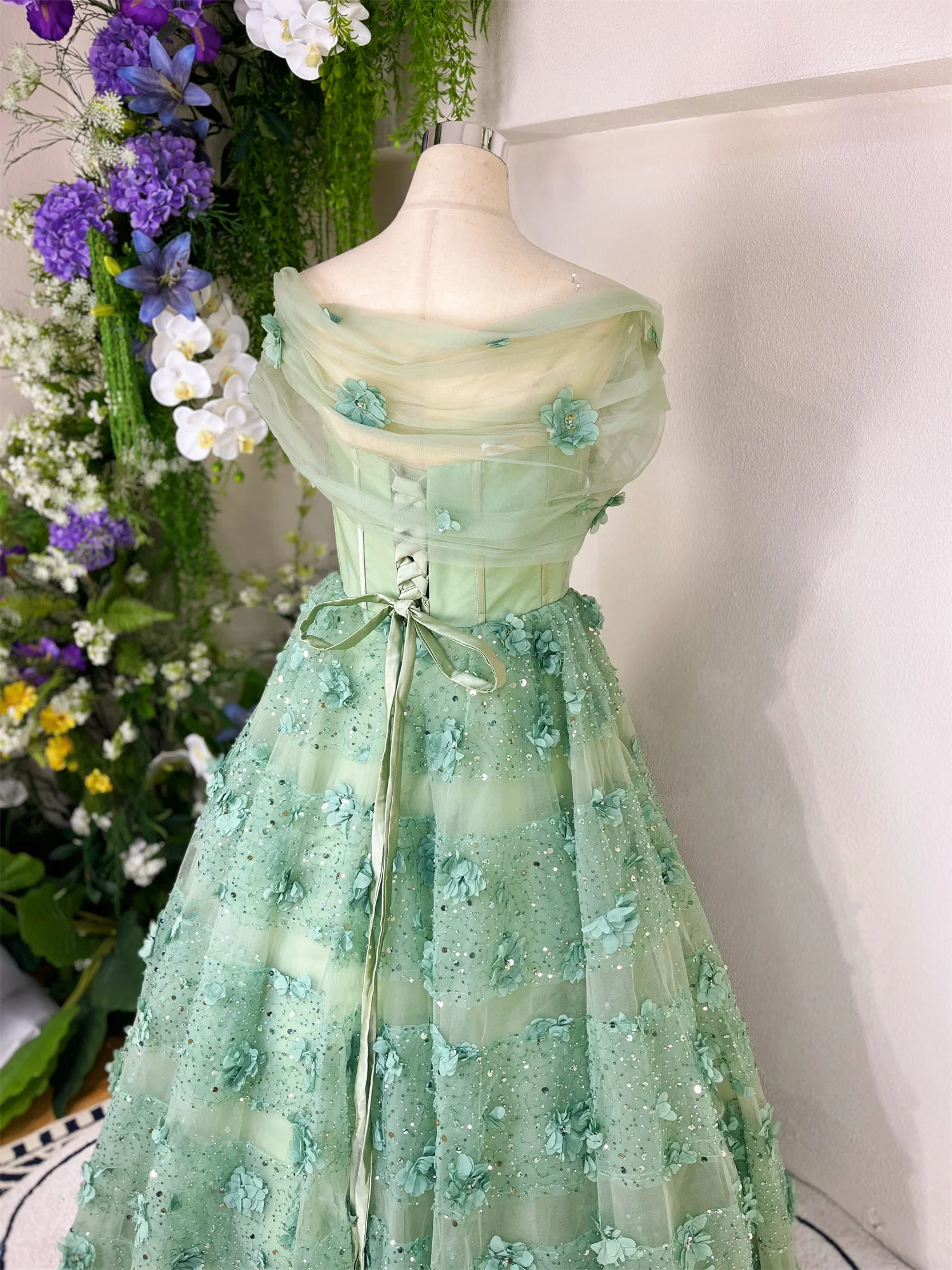 Una linea lucida con spalle scoperte Verde Sharon Happy Abiti di lusso Donna 2025 Abito lungo personalizzato Es Robe De Soiree Femmes Prom