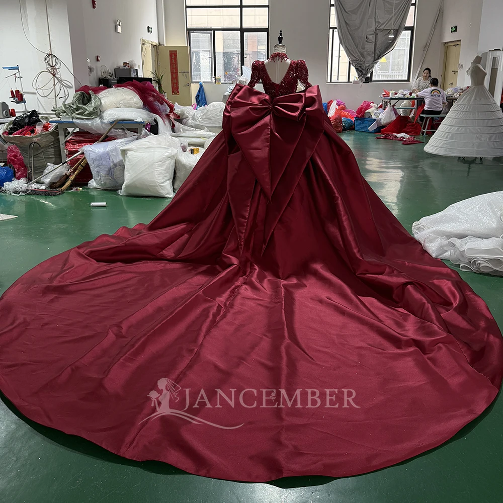 Maßgeschneidertes Vestido De Noiva Langarm-Ballkleid Stilvolles Hochzeitskleid Handgefertigte Blumen Pailletten Perlen Hochzeitskleid