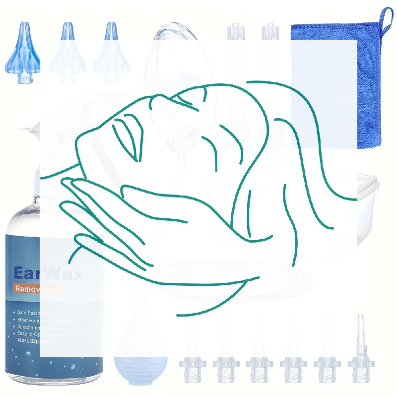 طقم تنظيف الأذن 500 مل، مزيل شمع الأذن، زجاجة بلاستيكية، مجموعة غسالة الري للأذن للبالغين والأطفال للعناية بالأذن