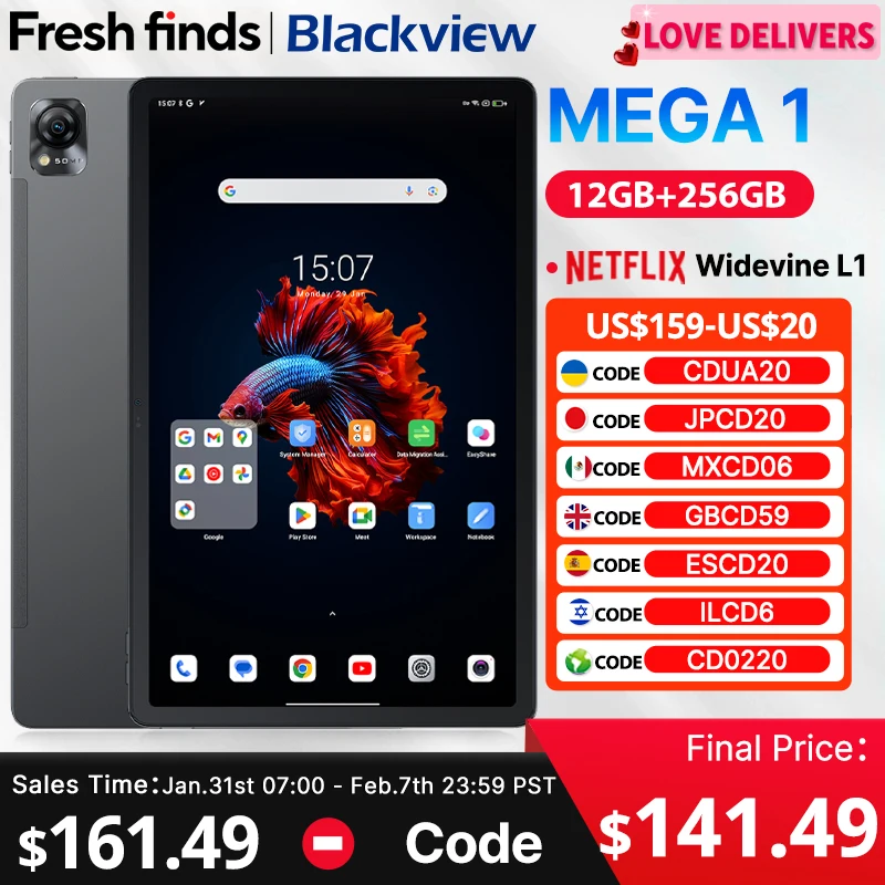 【World Premiere】Blackview MEGA 1 Tablet 11.5 inch 2.4K 120Hz Display 8GB 256GB 50MP+13MP Camera 8800mAh 33W Fast Charging Pad P
