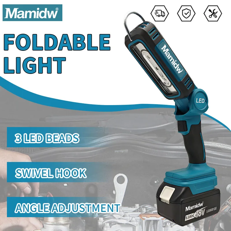 

Mamidw 90° Folding Light Bright Jobsite Light Camping Light Portable Handheld Outdoor Work Light For 18V Makita Battery PIN