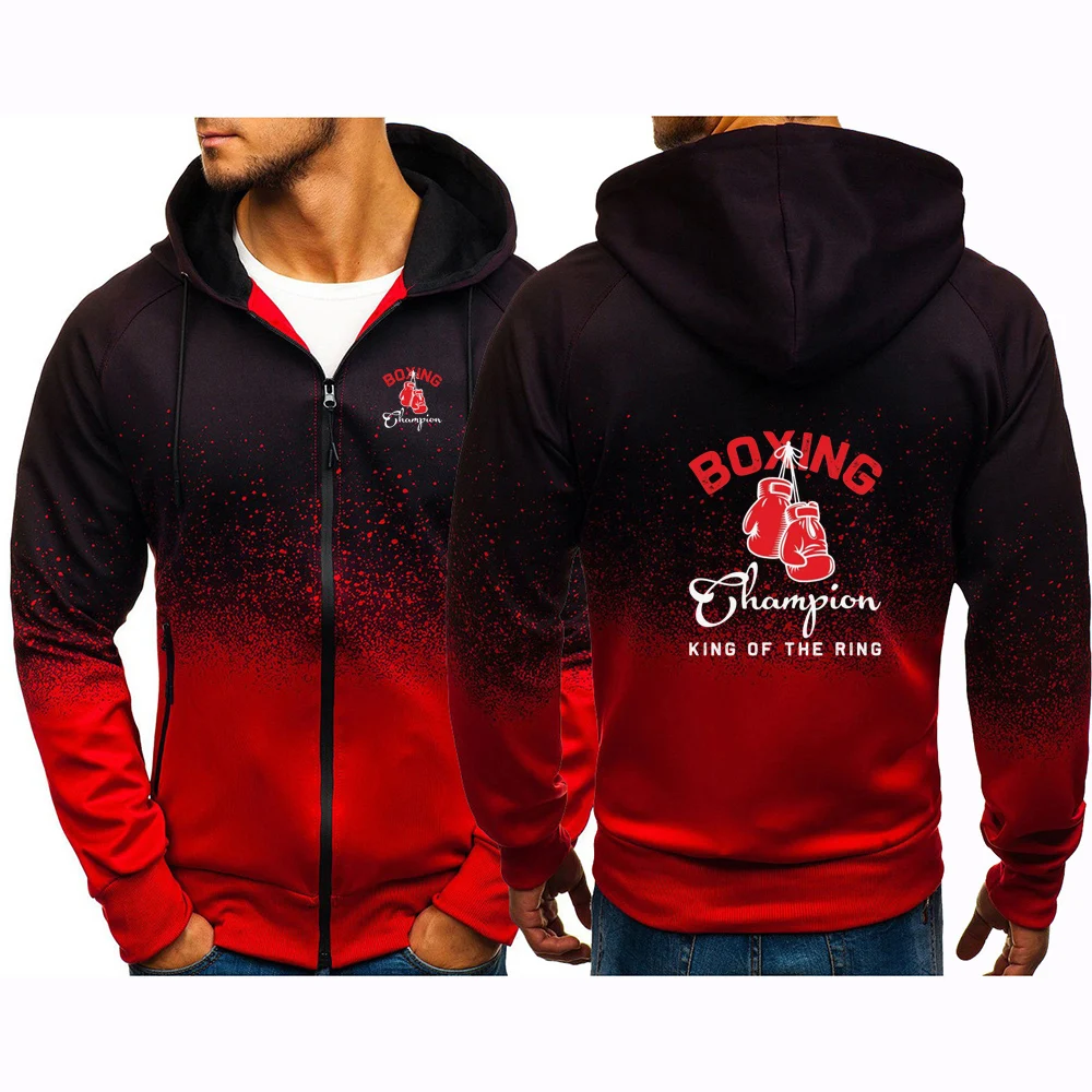 2025 Spring And Autumn Men's Hajime No Ippo Kamogawa Boxing Gym Logo Print Diagonal Zipper Pocket Coat Hooded Jacket Hoodies view 2