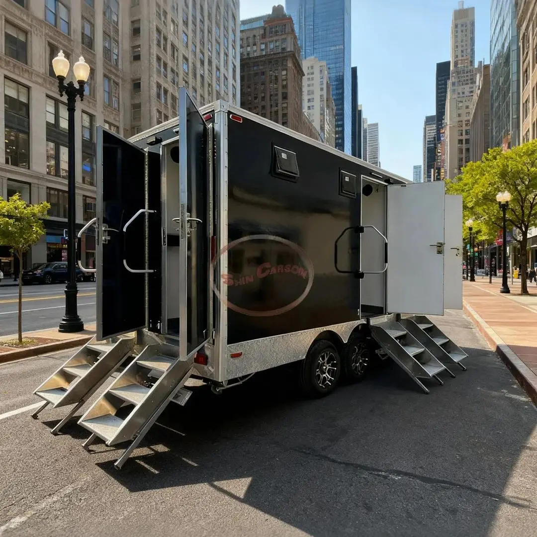 

Outdoor Mobile Toilet with Independent Compartments, Trailer Design, Four Independent Compartments