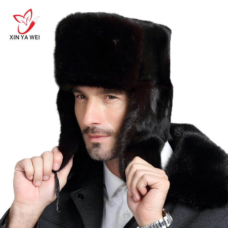 Winter Caps New Russian Bomber Cap Outdoor Warm Earmuffs Mink Fur Hat Men's Cap Universal Winter Ski Caps For Men Thickened Hats