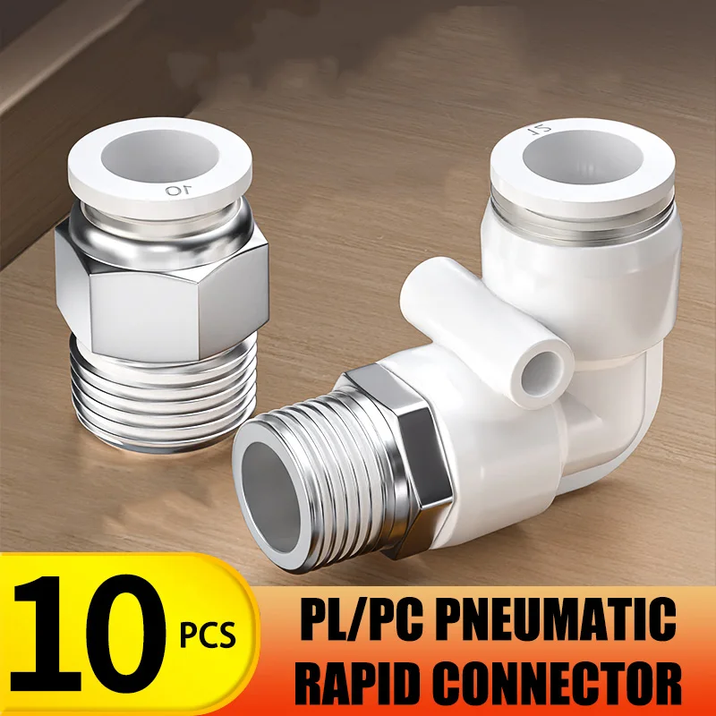 

10pcs Pneumatic Coupling Quick Connector PC 4mm 6mm 8mm 10mm 12mm 16mm Male Thread M5 1/8 1/4 3/8 1/4 White Joint