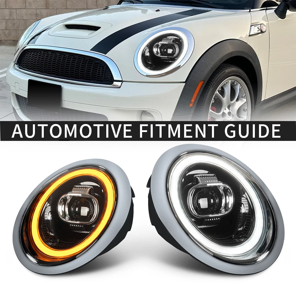 2 Pcs Car Front Light Compatible For BMW Mini R50 Headlights 2001-2007 R52 R53 Modified Led Headlamp Assembly Accessories Plug A