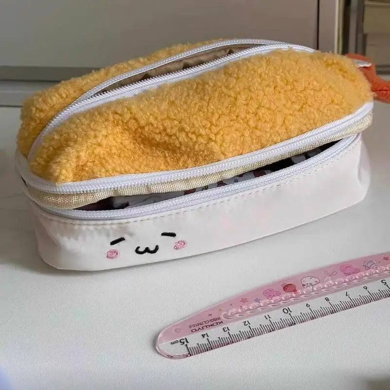 لطيف الكرتون المقلية الروبيان أفخم القلم حقيبة Kawaii سعة كبيرة سستة لينة القرطاسية تخزين اللوازم المدرسية