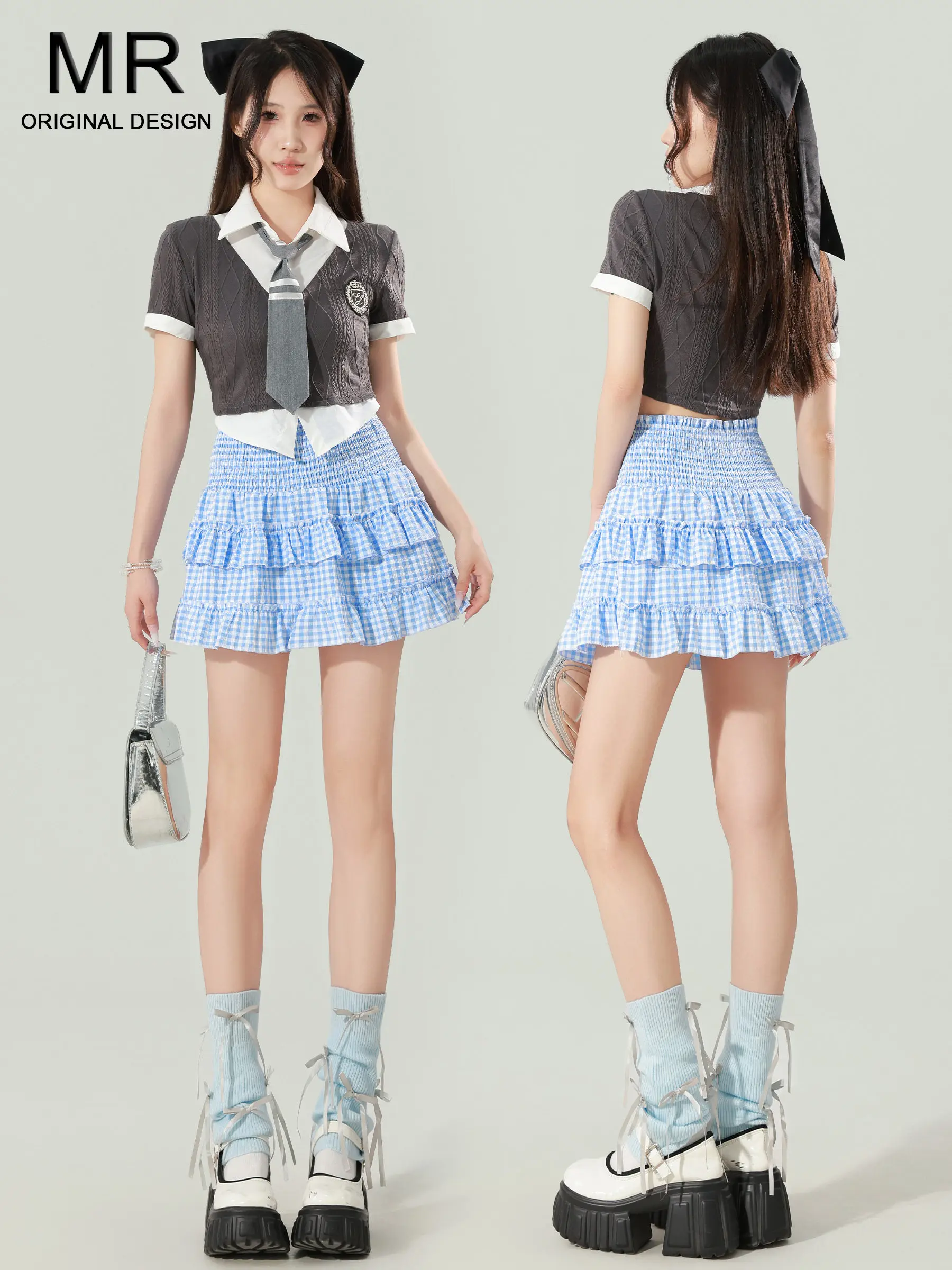 

Синяя юбка-шорты больших размеров А-силуэта с клетчатым узором для женщин, весна-лето, новая коллекция, милая, стройнящая, предотвращающая просвечивание