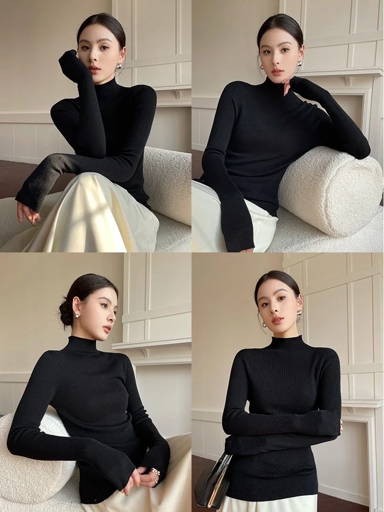 

Waable 00 Wool Knitted Sweater Women's Autumn Winter Thi High Collar Sl Long Sve Soft Commute Sle Faionable