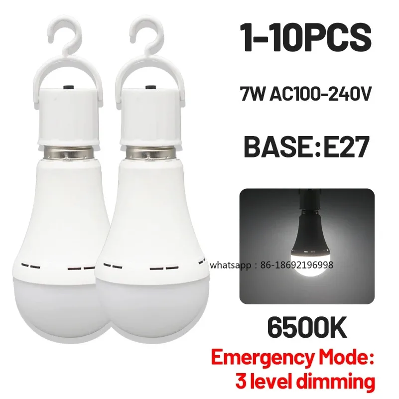 LED Rechargeable Bulb Light E27 7W 1500mAh Emergency Bulb 220V 110V for Home Power Outdoor Camping Failure Porch Garden Lamp