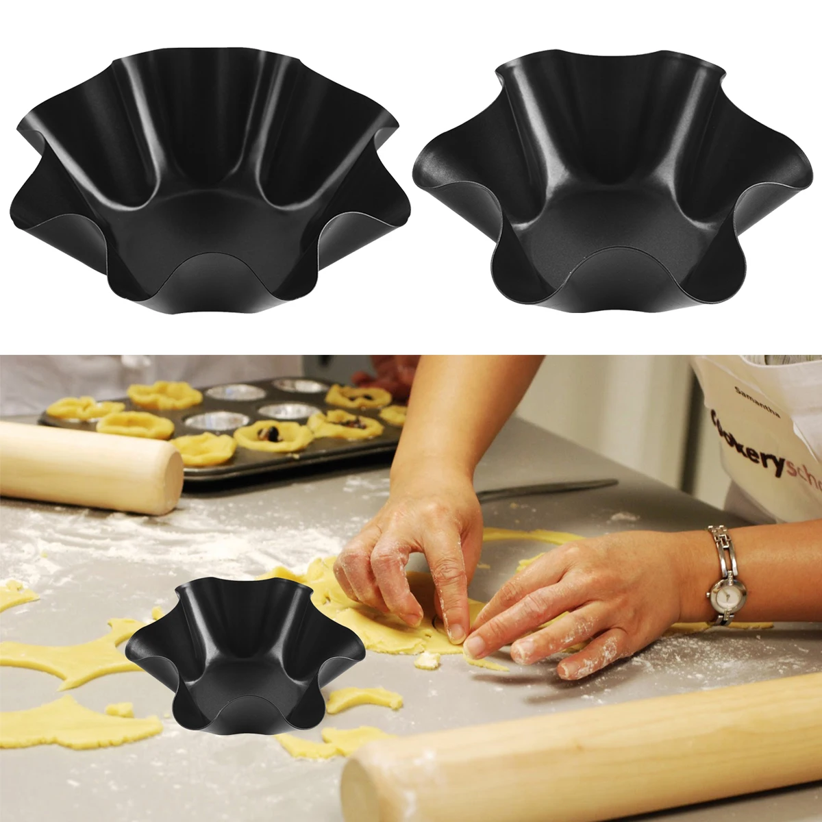 

2 PCS Flower Shape Non-Stick Carbon Steel Baking Bowl Kitchen Tool Creative Toast Bakeware Salad Bowl Egg Tart Shell Mold