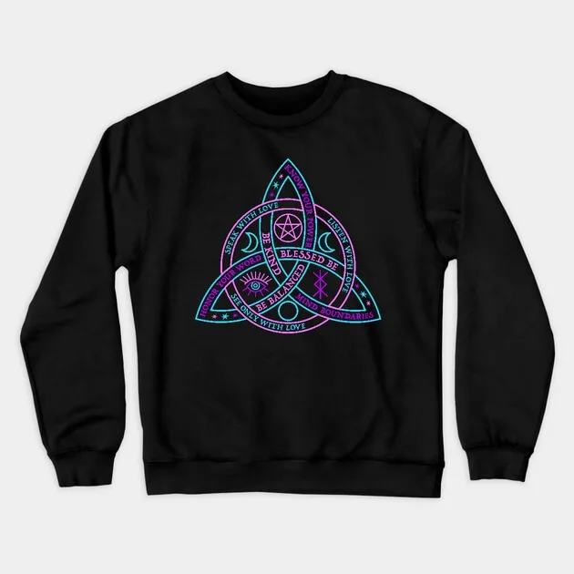 

Autumn and Winter Style Triquetra Symbol with Spiritual Elements Printed Cotton Crew Neck Sweatshirt