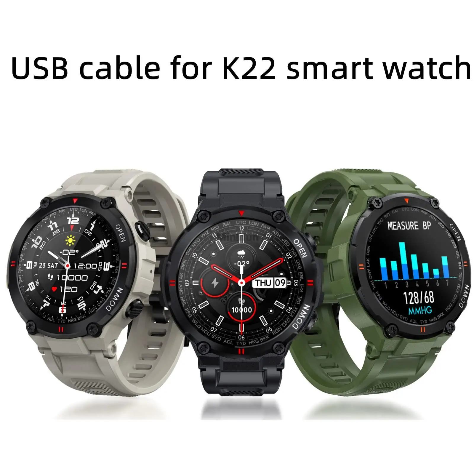 Carregador de relógio inteligente militar, cabo USB para Smartwatch, K22 e K27, K28