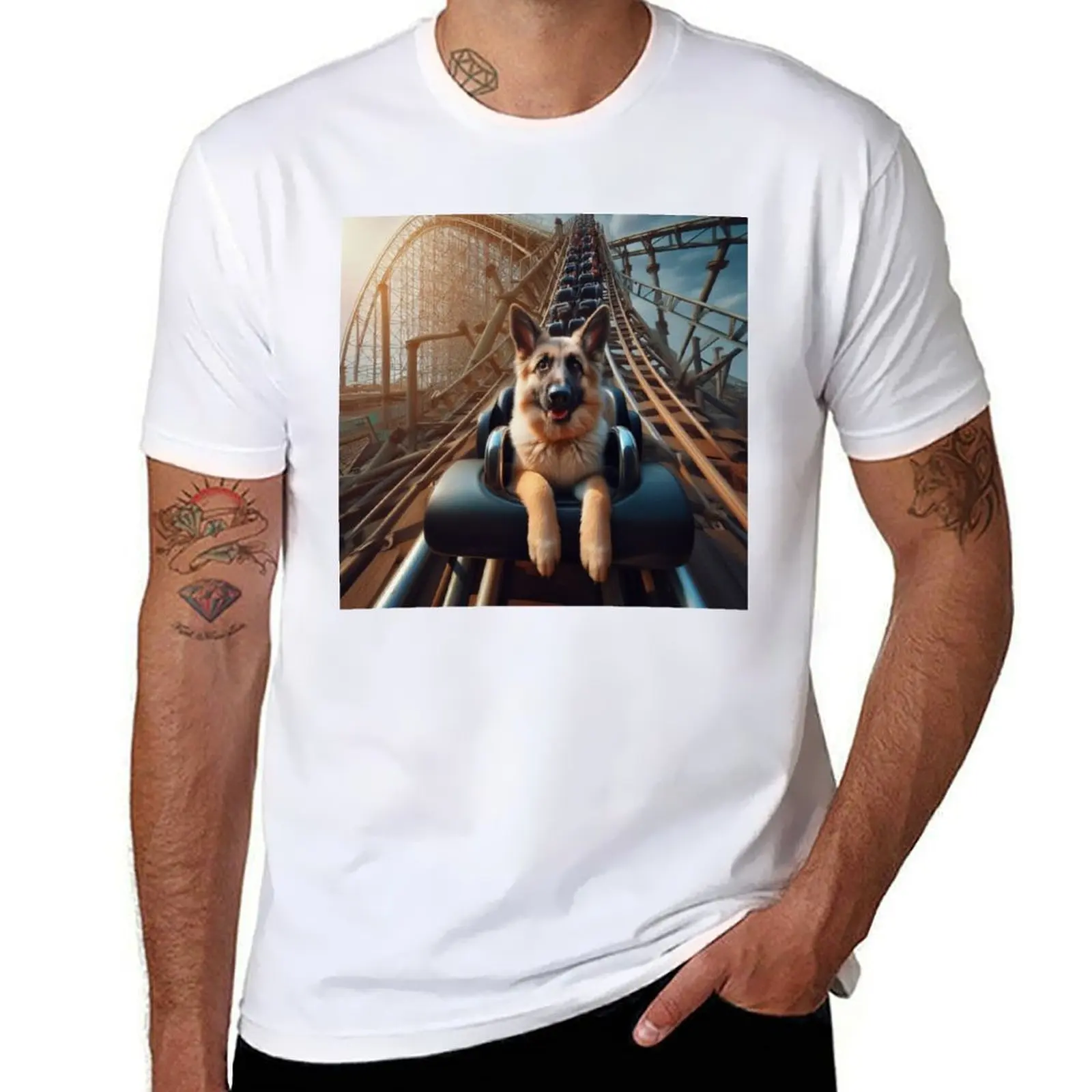 

German Shepherd Rollercoaster T-Shirt man t shirts high quality luxury brand t shirts designer T-Shirt