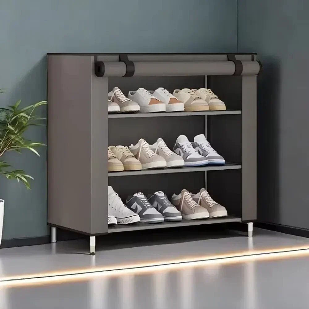 Zapatero a prueba de polvo, zapatillas simples multicapa, estante de almacenamiento de tela económico para interiores, soporte de carga fuerte, ahorro de espacio