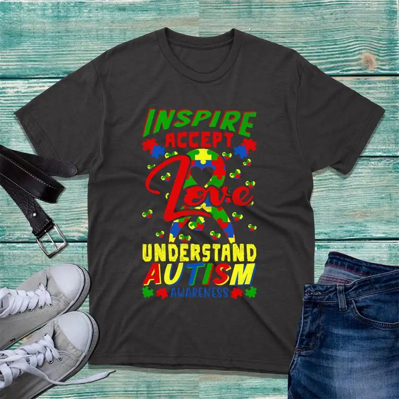 

Inspire Accept Love Understand Autism Awareness T Shirt Puzzle Ribbon Top
