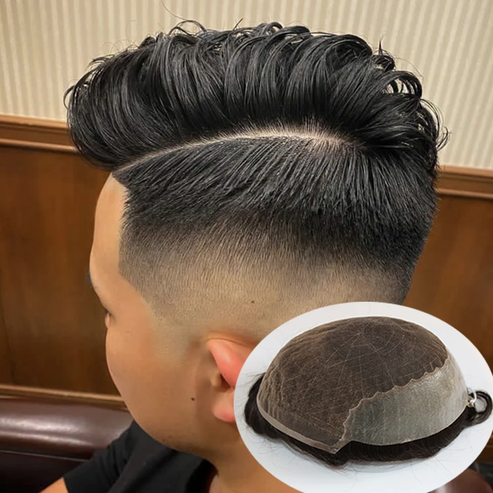 

Invisible Comfortable Men's Wigs Natural Hairline Breathable Q6 Swiss Lace&PU Base Male Toupee 100% Human Hair System Prosthesis