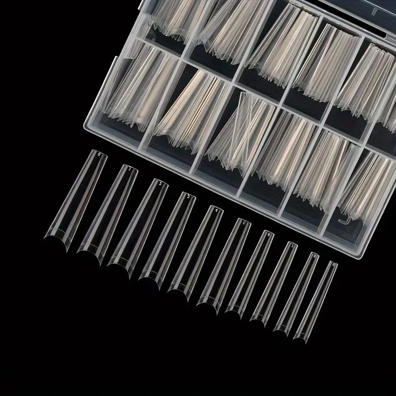 240-teiliges Nagelkunst-Set, fertige C-förmige Strass-Nagelverlängerungen, Cowboy-Nägel, verlängerte französische Kunstnägel, mit Verpackung in einer Box. – Detail 2