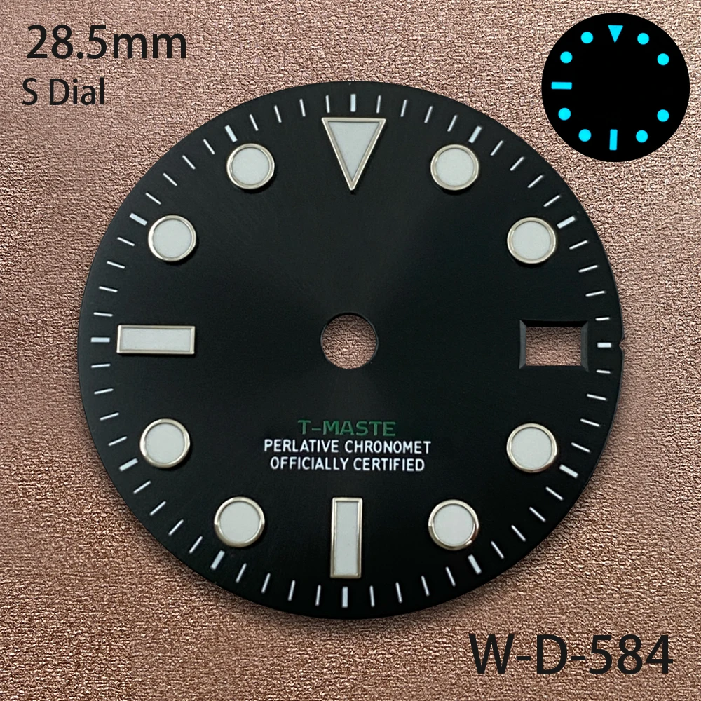 28.5mm S Logo GMT Meteorite Dial Suitable For NH34 Janpan Movement Ice Blue Luminous Quality Watch Modification Accessories