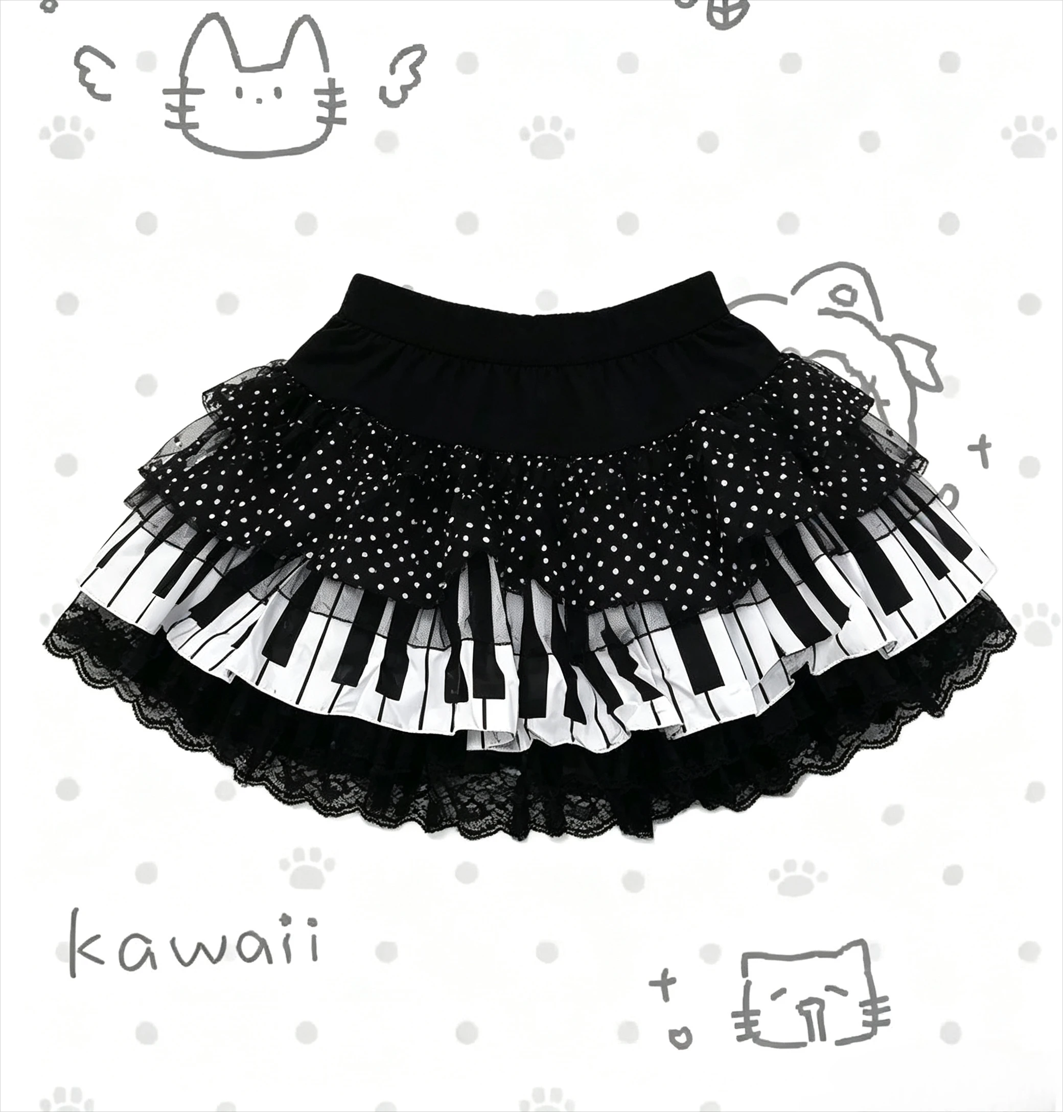 Summer Piano Print Sleeveless Crop Top Y2k Mini Skirt Set Women American Vintage Japanese Subculture Two Piece Outfit