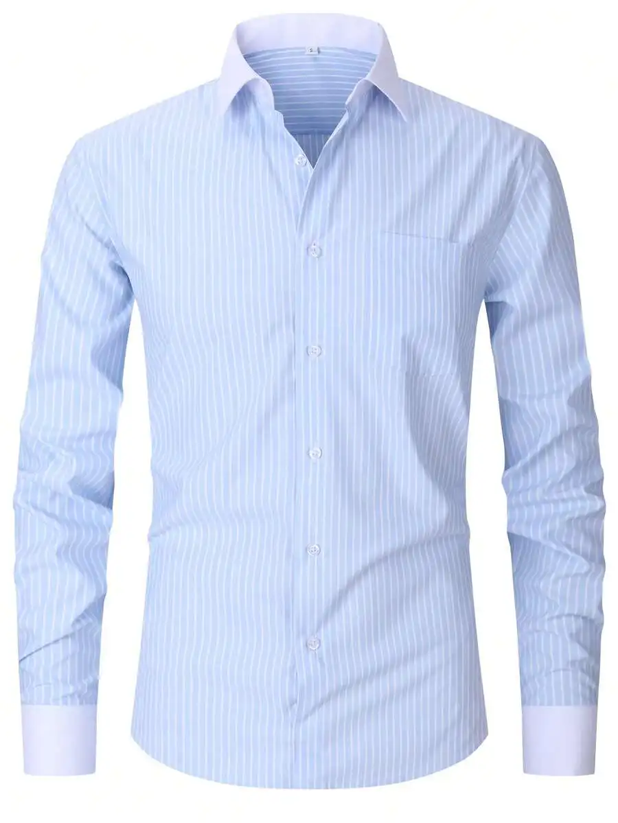 

Mens Business Casual Striped Shirt With Contrasting White Collar And Cuffs