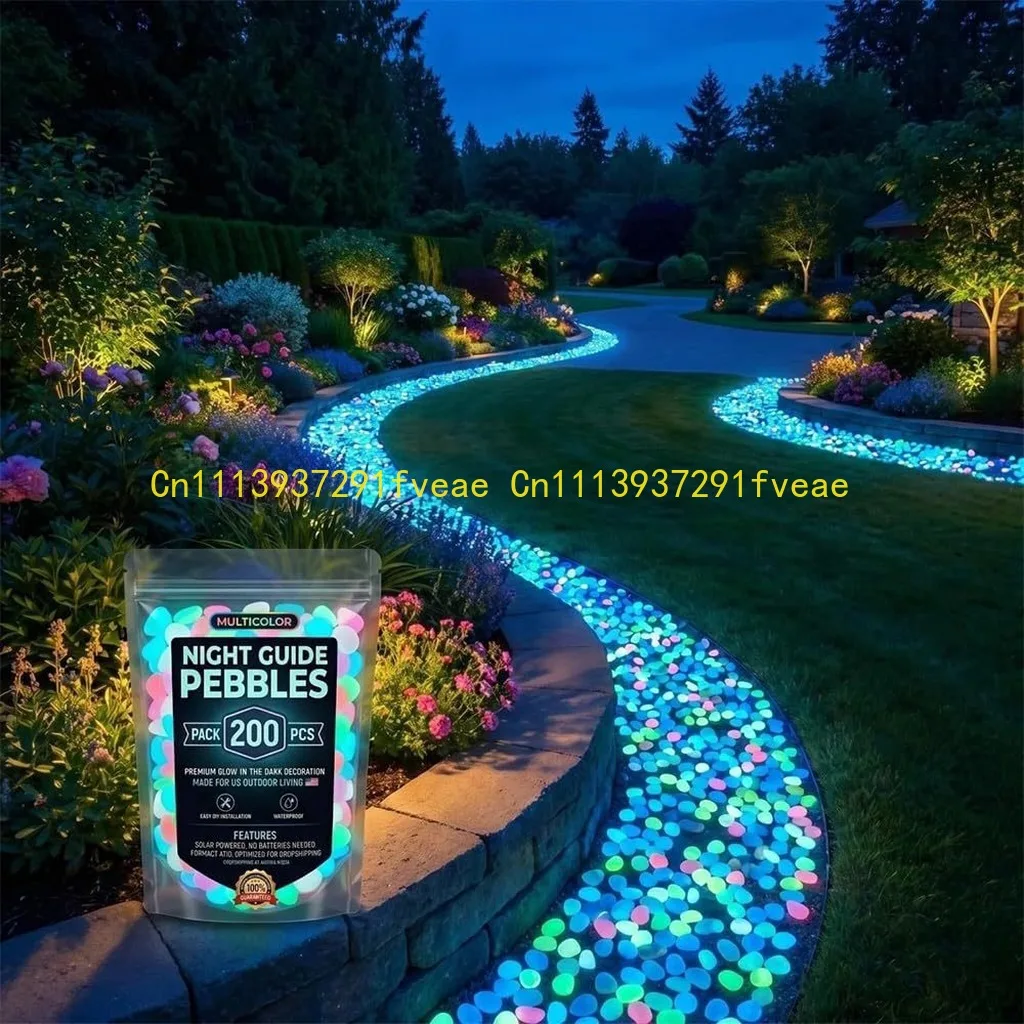 

200PCS Solar Powered Stones Waterproof Decorative Glowing Stones Night Glow Pebbles Garden Pebbles For Walkway Outdoor