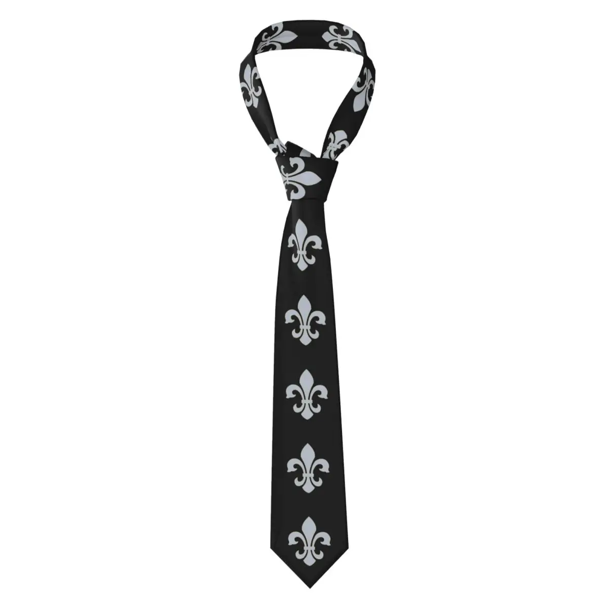 Fleur De Lys In Silver And Gold Border Necktie for Men Silk Polyester Slim Neck Ties Party Accessories Tie Classic Gravatas