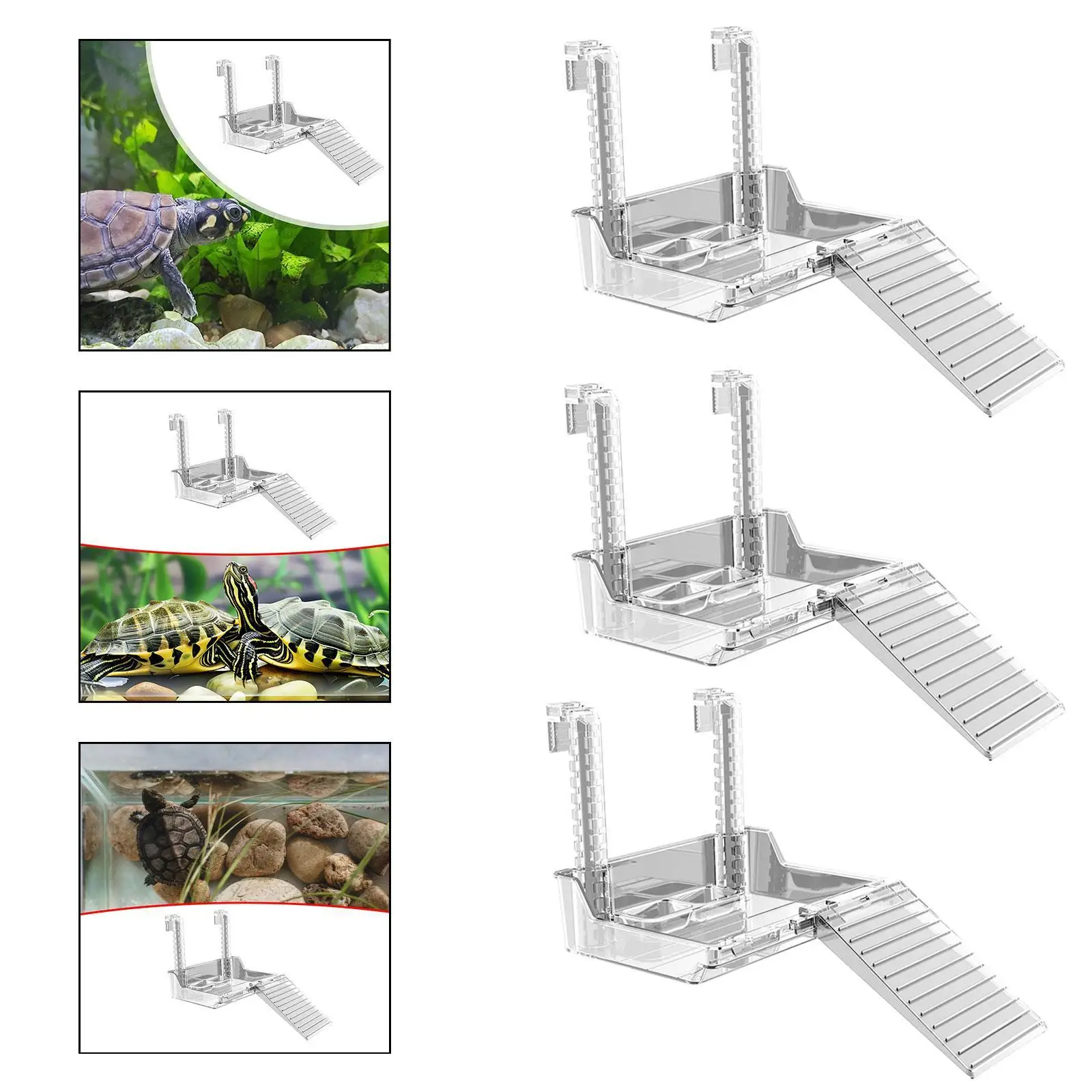 Turtle Tank Platform with Ramp Hanging Turtle Basking Platform Clear Height Adjustable Climbing Shelf Tortoise Resting Terrace