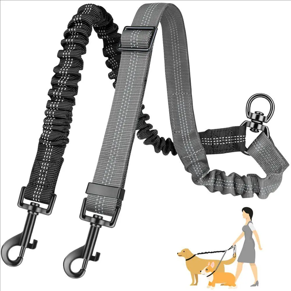 Pet Dog Double Leashes Dog Leash Rope Elastic Extended Pet Leash Belt Outdoor Training for Two Double Small Medium Dogs Lead