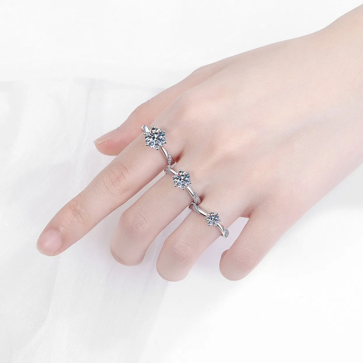 

1-2CT Moissanite Ring for Women S925 Pure Silver Six Claw Laboratory Cultivated Diamond Engagement Ring Wedding Jewelry