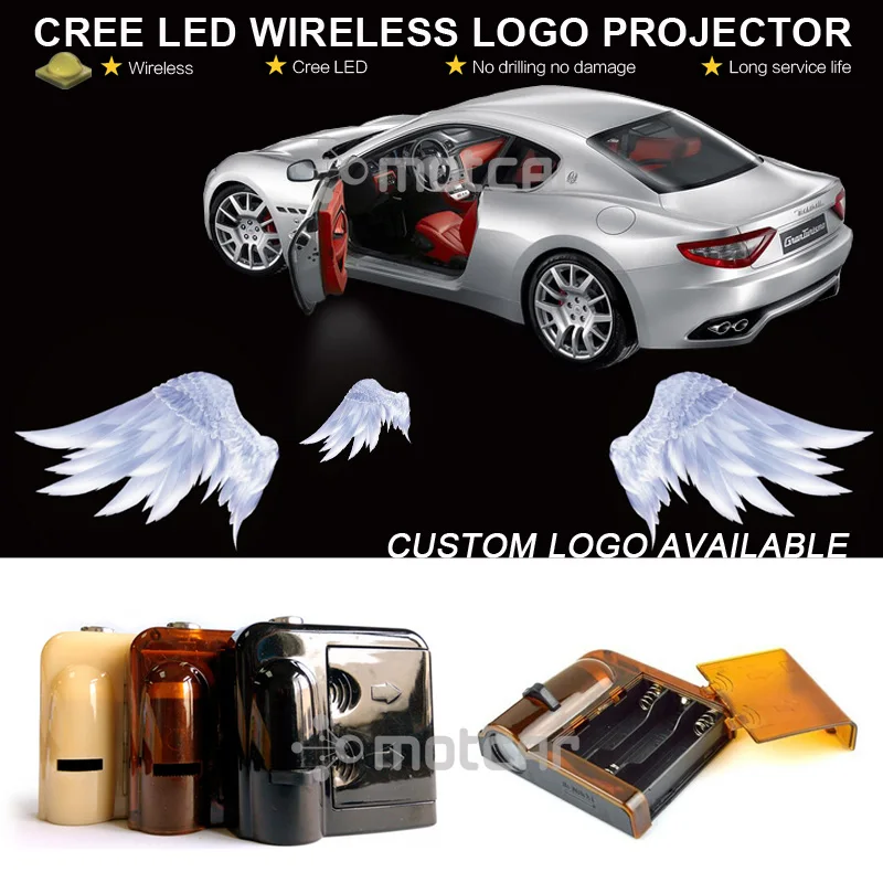 

ABS Car Door Welcome Light Projector Laser GOBO White Angel Wings Logo Light Ghost Shadow Puddle Emblem LED Spotlight