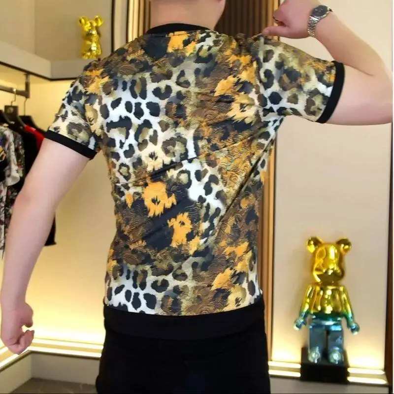 Leopard 3D Print T Shirt For Men Short Sleeve Trendy Brand Tees Summer High Quality Soft Comfortable Polyamide Spandex Camisetas