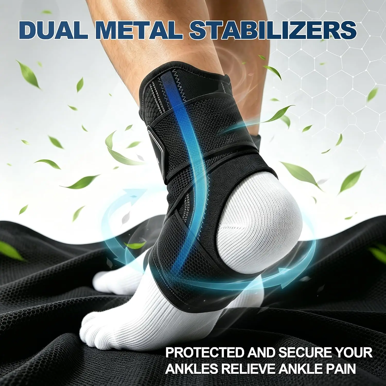 Ankle Support Brace with 2 Stabilizers Sports for Achilles Tendonitis Support Plantar Fasciitis Relief Improve Ankle Sprain