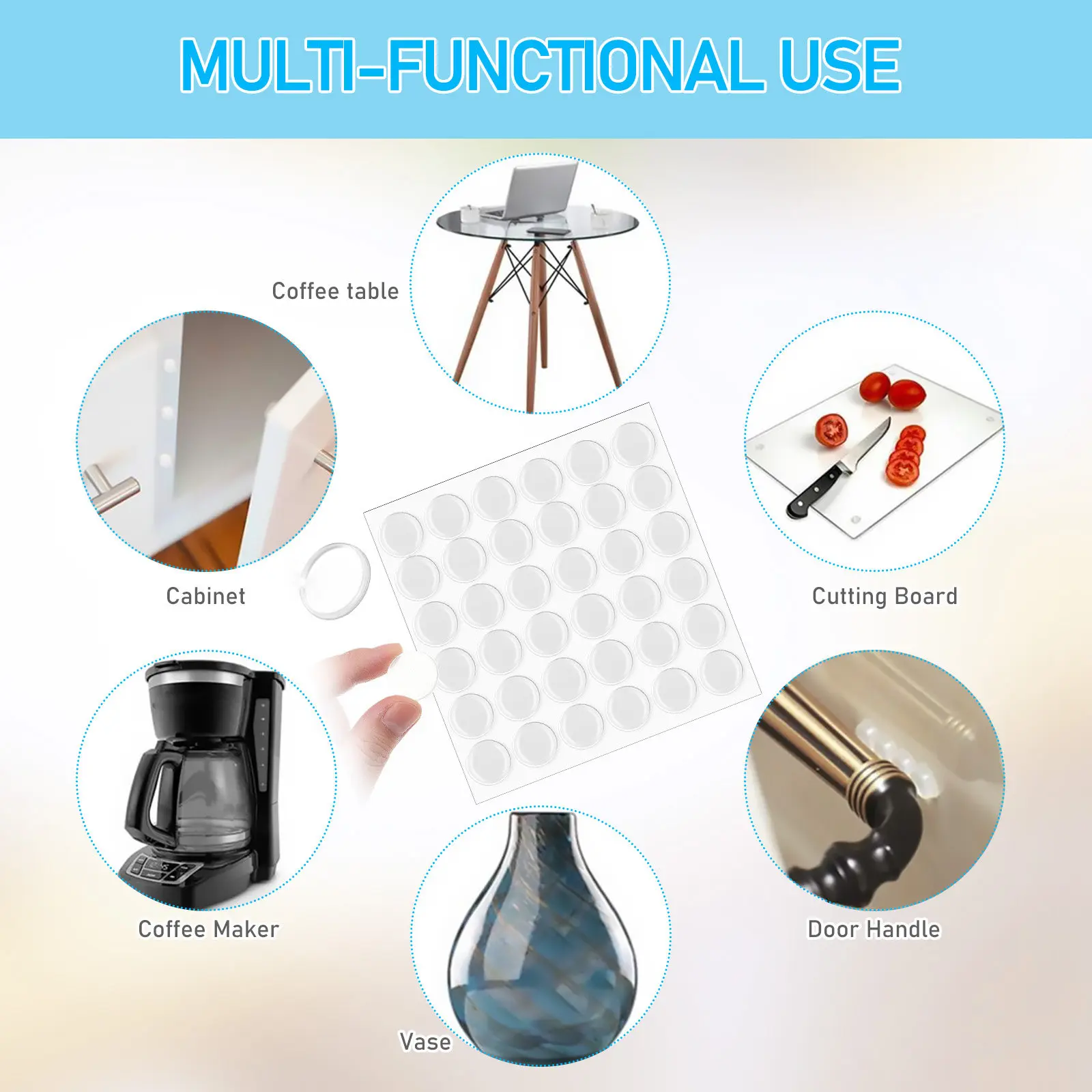 36Pcs Clear Silicone Pads for Glass Table Tops Anti-Slip Adhesive Bumpers Furniture Protector Cabinet Door Stoppers Shock