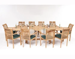 Dining Stackable Chairs and Extension Table Solid Teak Wood Garden Sets Outdoor Furniture