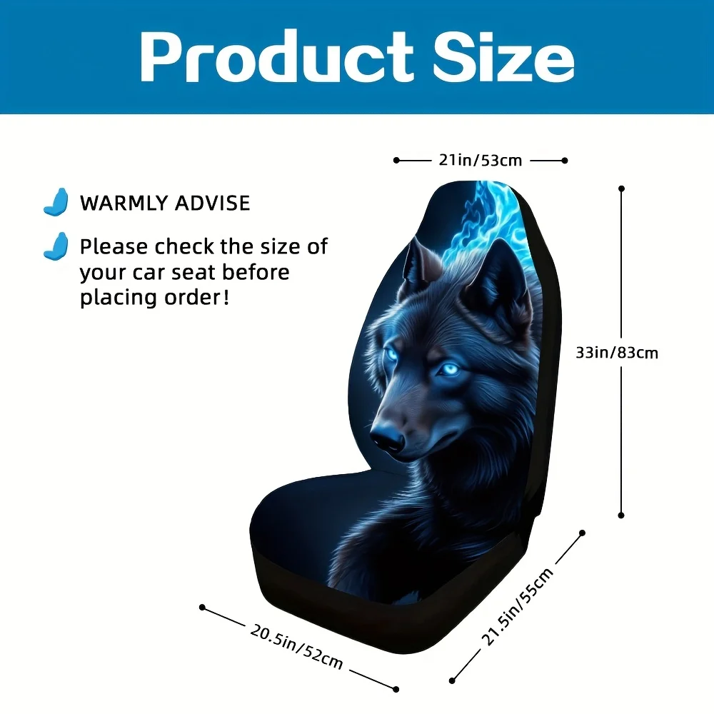 2pcs Wolf Portrait Fantasy Print Front Seat Covers - Quick-Remove & Washable, Durable Polyester Fiber, Fit For All Vehicles, Ide