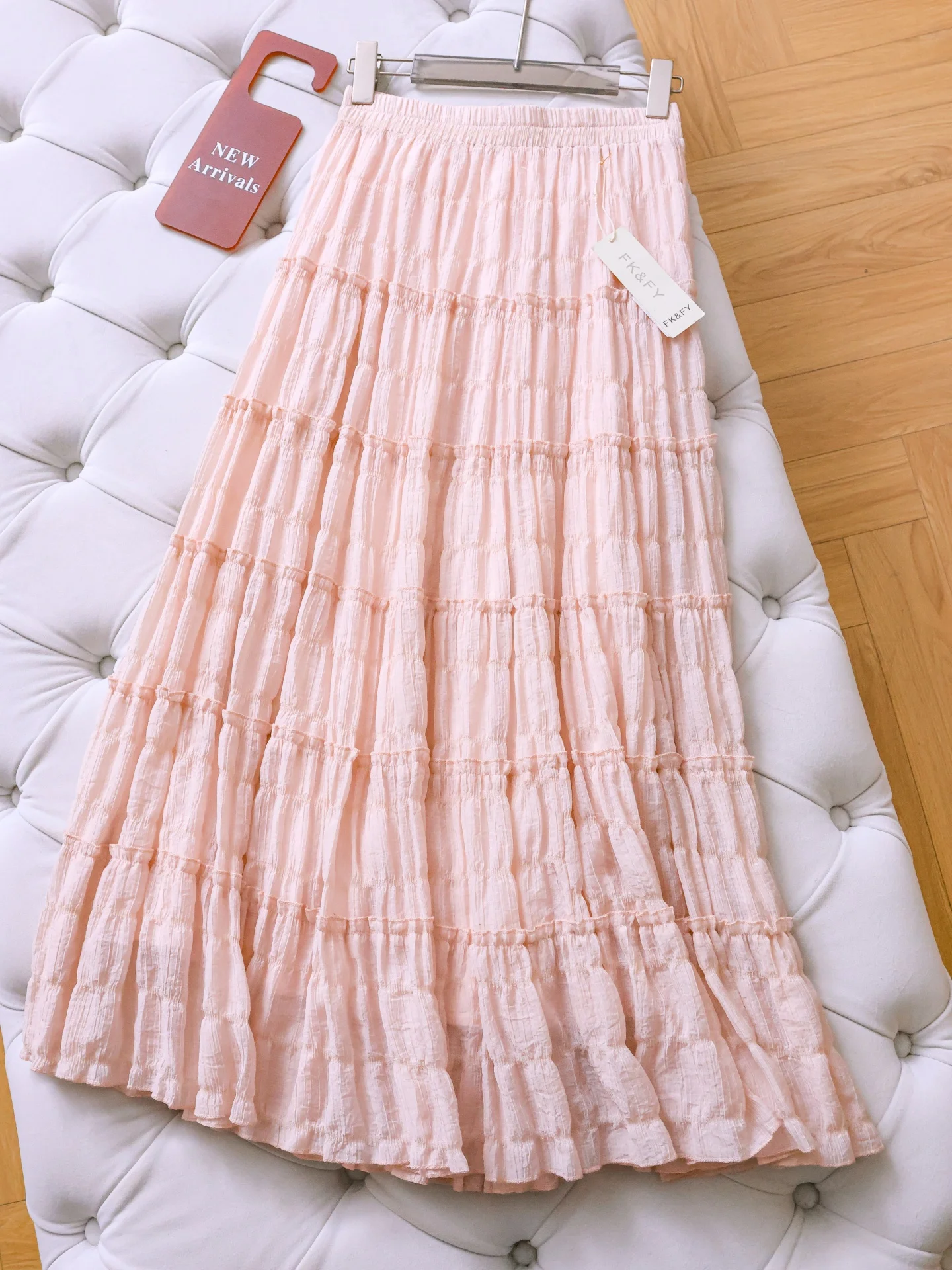 Korean High Waist A-Line  Skirt Pure Color Slimming Drapey Pleated Women's Skirt Cake Skirt W419 Spring Season
