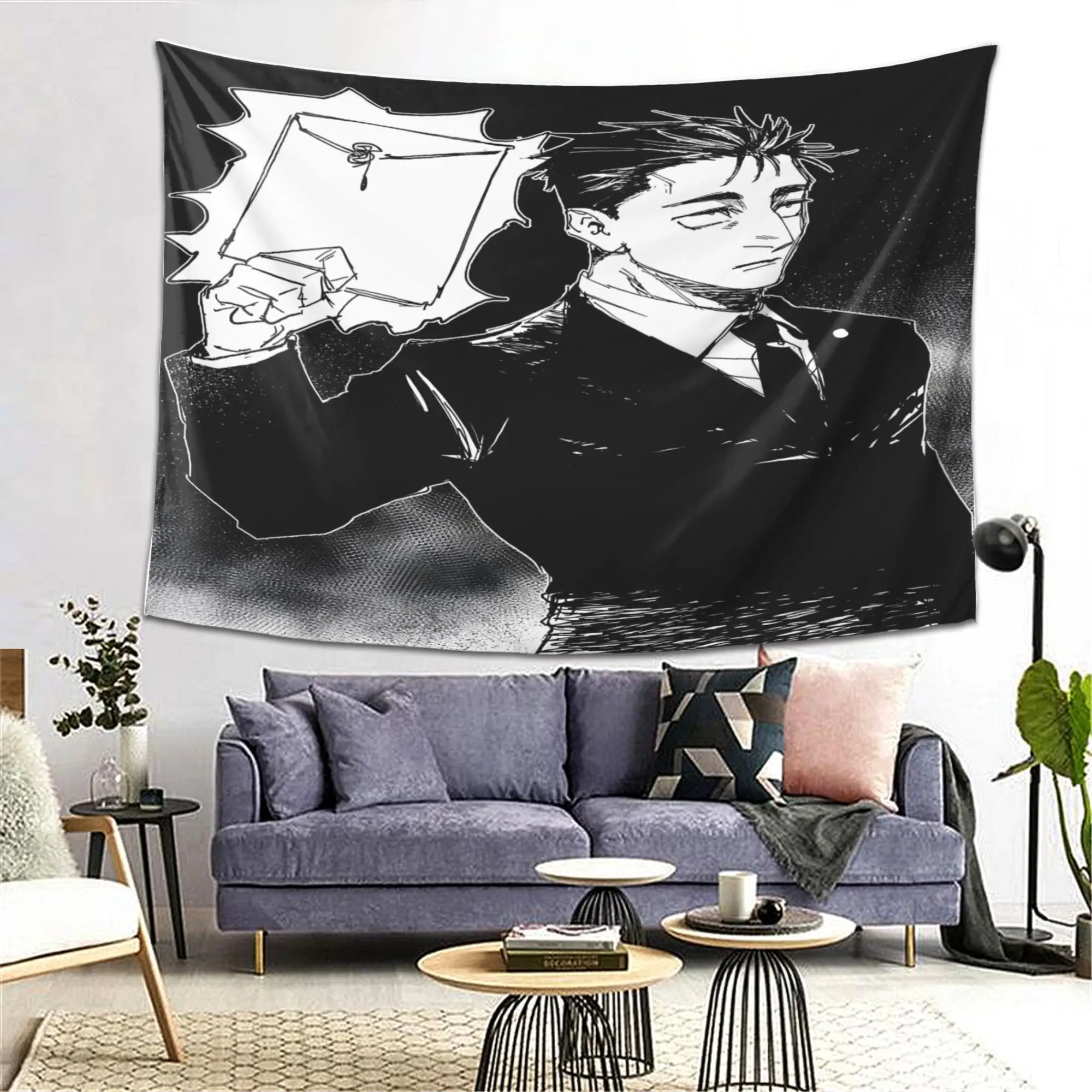 Jujutsu Kaisen Higuruma Hiromi Anime Tapestry Black and White Comic Style Cool Room Stuff Room Decoration Items Gift for Friends