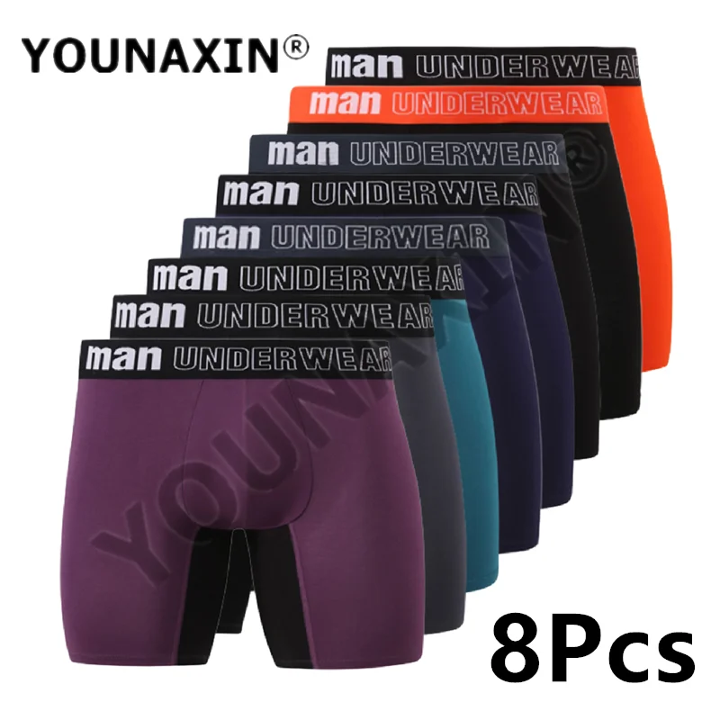 8 Piece Big Size Men Panties Underwear Boxers Briefs Bamboo Fiber Knickers Stitching Color Homme Long Undies Boy Underpants