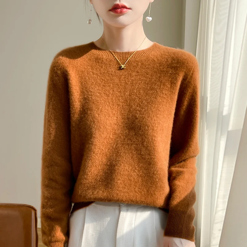 Spring Wool Blended O-neck Sweater Women Solid Long Sleeve Top Autumn Winter Fashion Knitted Female Pullover Jumper Bottoming