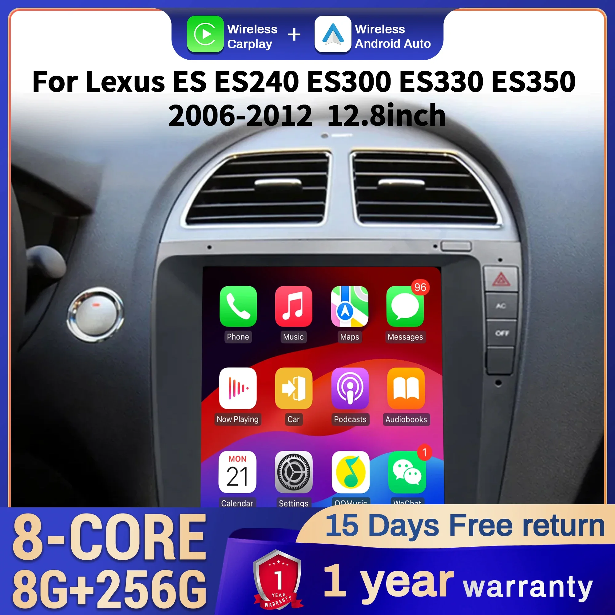 

12.8“ Car Radio For Lexus ES ES240 ES300 ES330 ES350 2006-2012 Head Unit Wireless Bluetooth CarPlay Touch Screen Stereo System