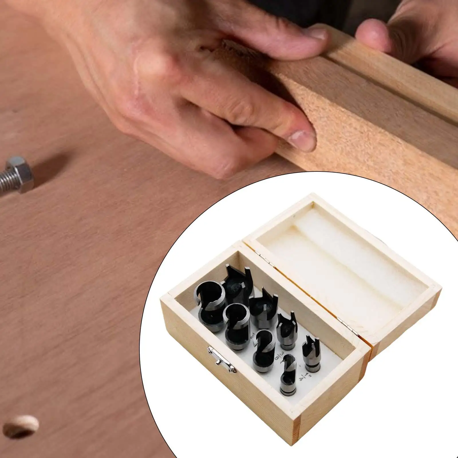 8 Pieces High Carbon Plug Hole Cutter Set Counterbored Holes Set Woodworking Cutting Tool 5/8" 1/2" 3/8" 1/4"