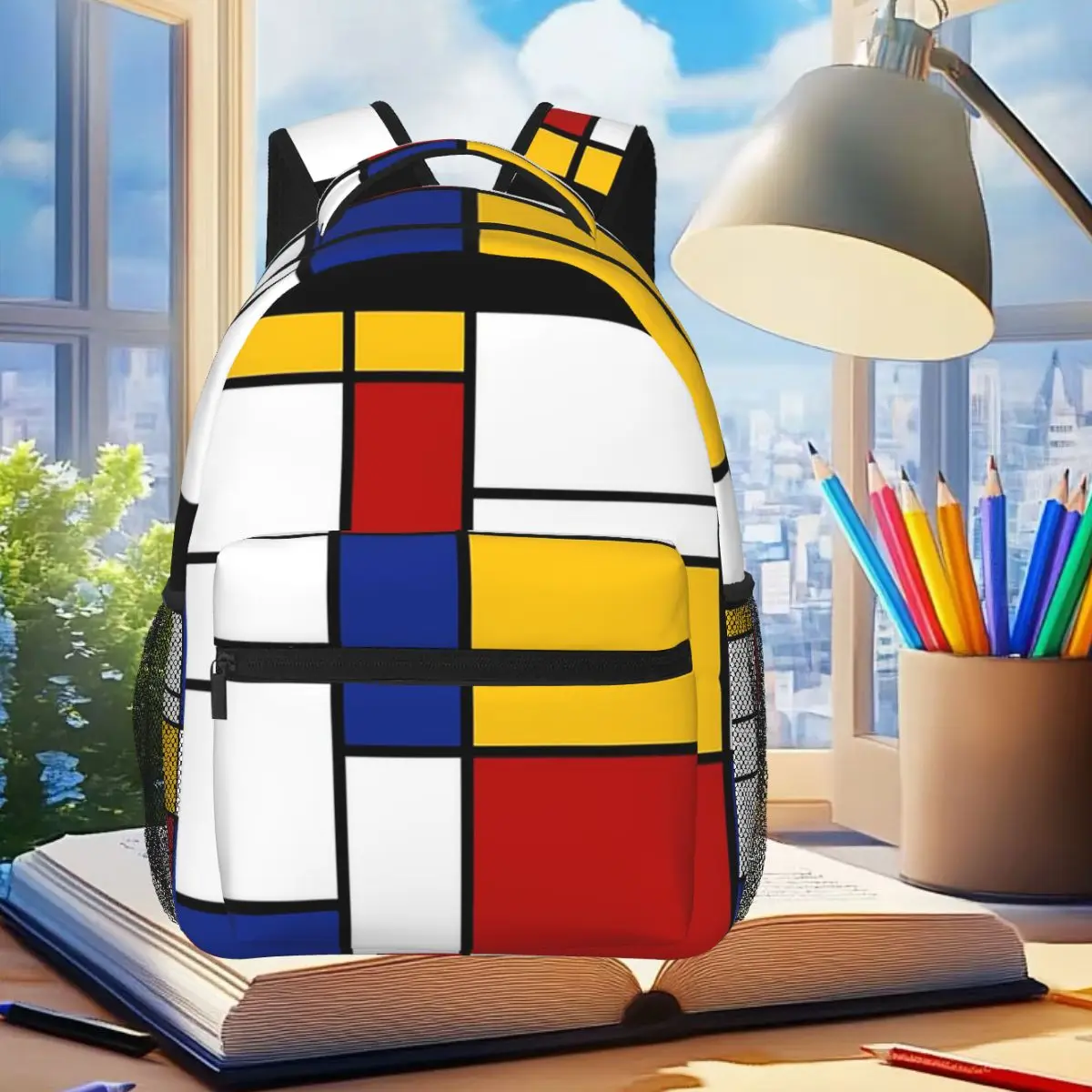 

De Stijl (Mondrian Inspired) Backpack Student Boys Girls BookBag Kids School Bag Laptop Shoulder Bags for Men Women